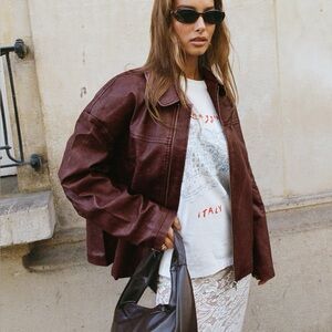 PRINCESS POLLY Napoleon Faux Leather Jacket in Burgundy 6